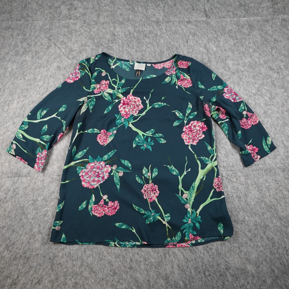 Anthropologie Top Women 8 Teal Floral 3/4‎ Sleeve Blouse HD in Paris  Boho